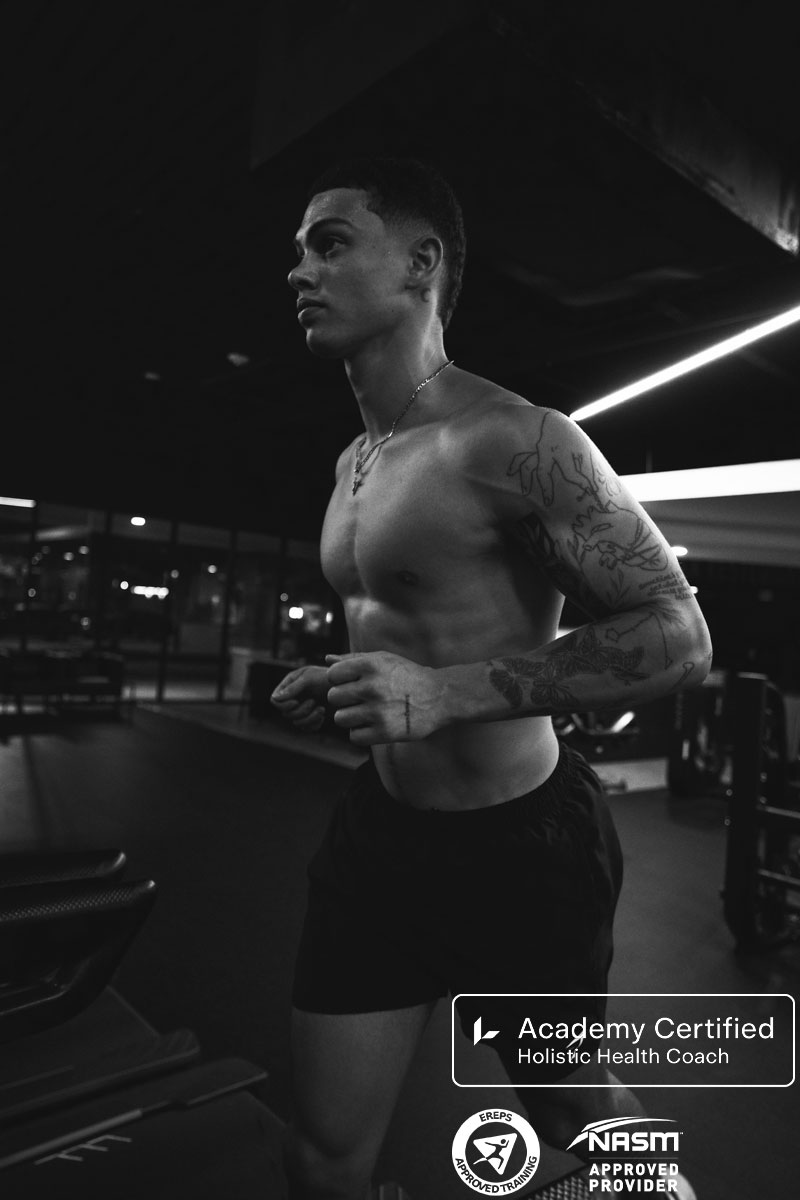 The coach is running at the gym.